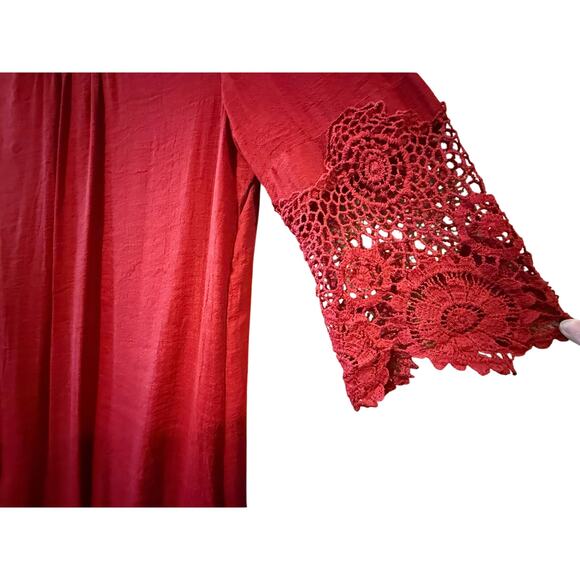 New York & Company Women’s Dark Orange Midi Shift Dress With Crochet Size L - Picture 5 of 14